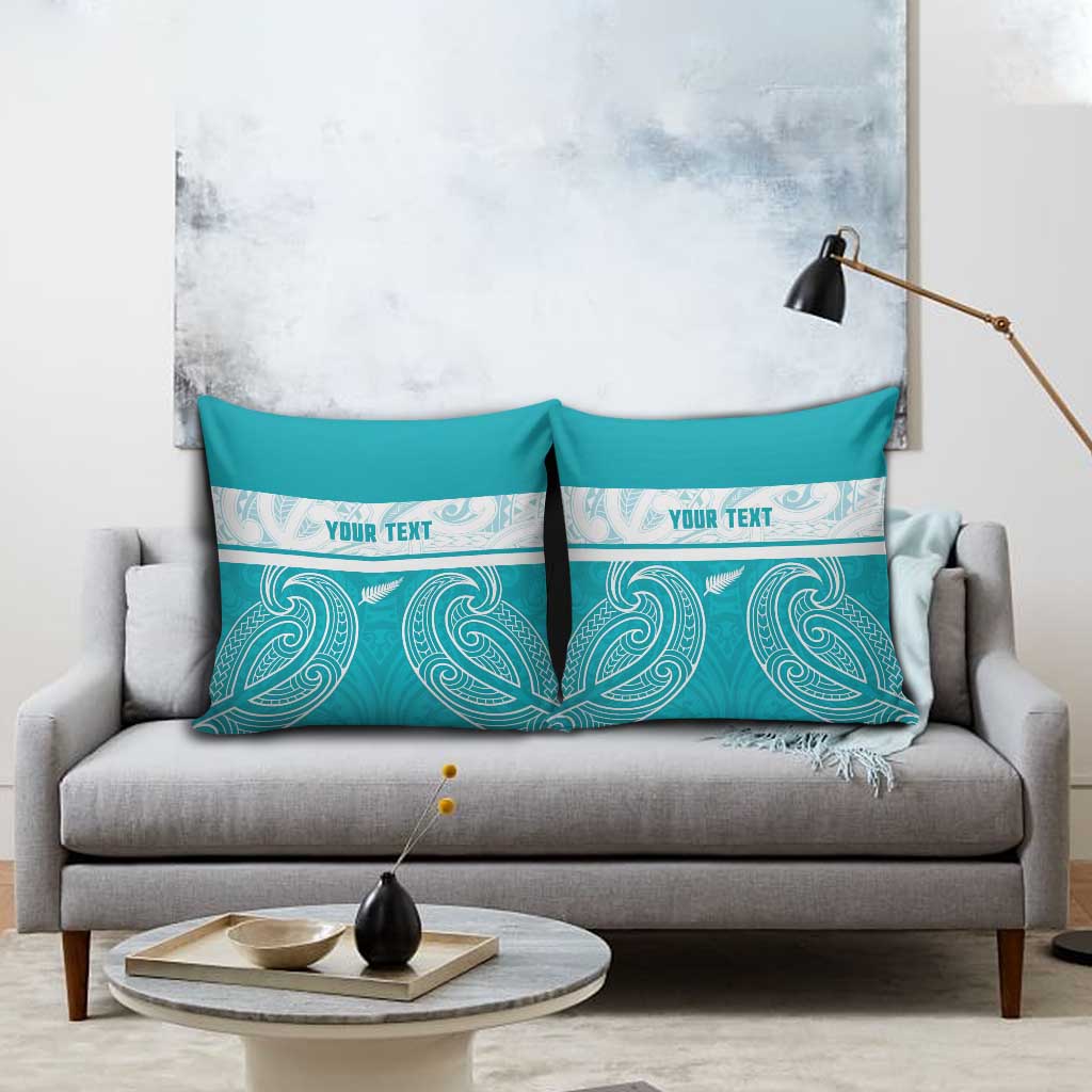 New Zealand Silver Fern Cricket Custom Pillow Cover Black Cap Teal Maori Pattern - Polynesian Pride