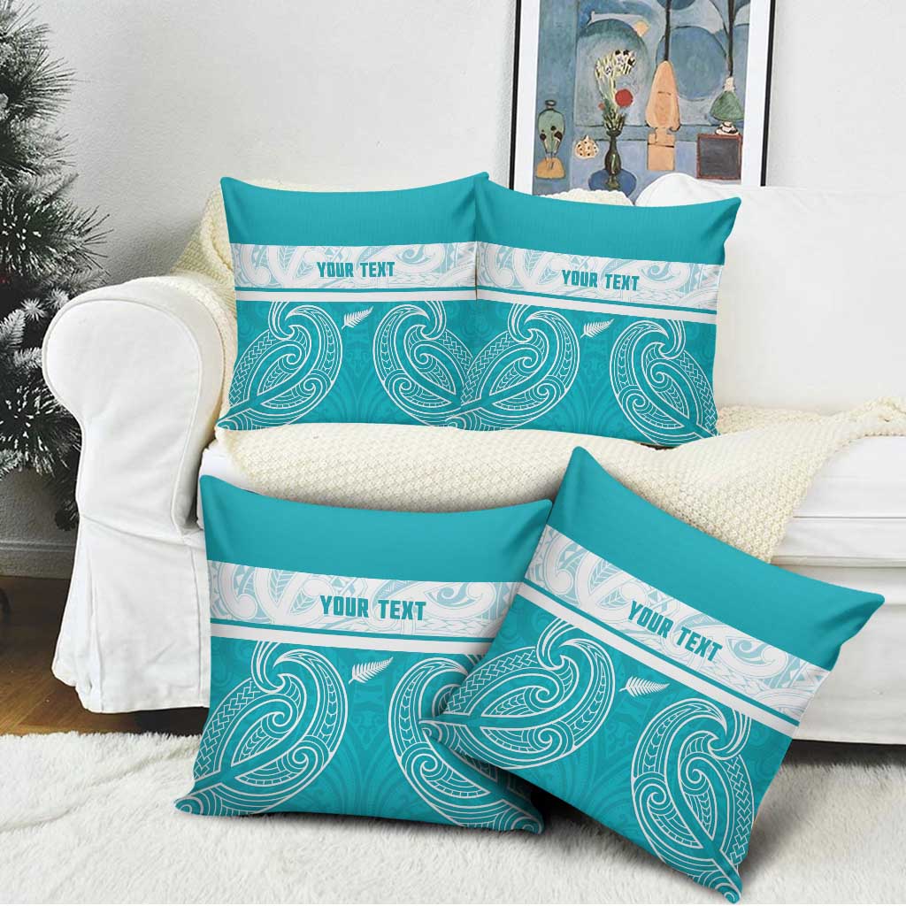 New Zealand Silver Fern Cricket Custom Pillow Cover Black Cap Teal Maori Pattern - Polynesian Pride