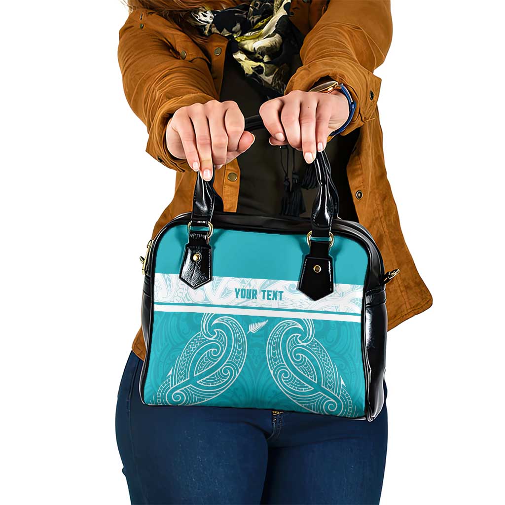 New Zealand Silver Fern Cricket Custom Shoulder Handbag Black Cap Teal Maori Pattern - Polynesian Pride