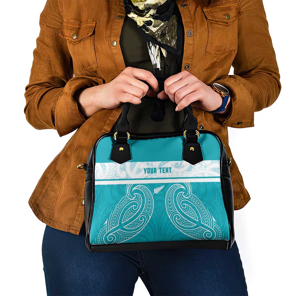 New Zealand Silver Fern Cricket Custom Shoulder Handbag Black Cap Teal Maori Pattern - Polynesian Pride