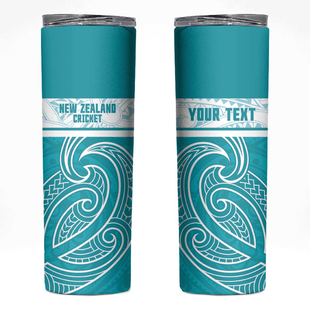 New Zealand Silver Fern Cricket Custom Skinny Tumbler Black Cap Teal Maori Pattern LT14 Teal - Polynesian Pride