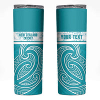 New Zealand Silver Fern Cricket Custom Skinny Tumbler Black Cap Teal Maori Pattern LT14 Teal - Polynesian Pride