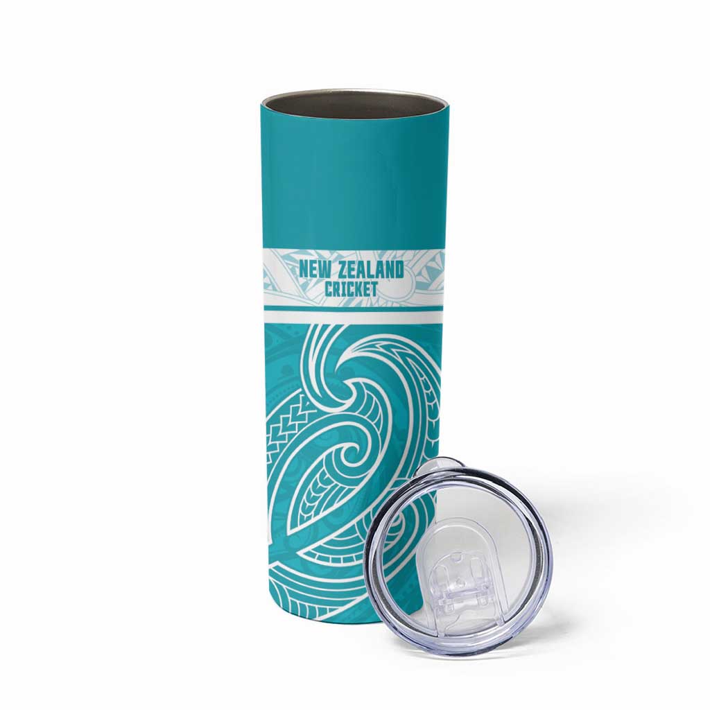 New Zealand Silver Fern Cricket Custom Skinny Tumbler Black Cap Teal Maori Pattern LT14 - Polynesian Pride