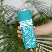 New Zealand Silver Fern Cricket Custom Skinny Tumbler Black Cap Teal Maori Pattern LT14 - Polynesian Pride