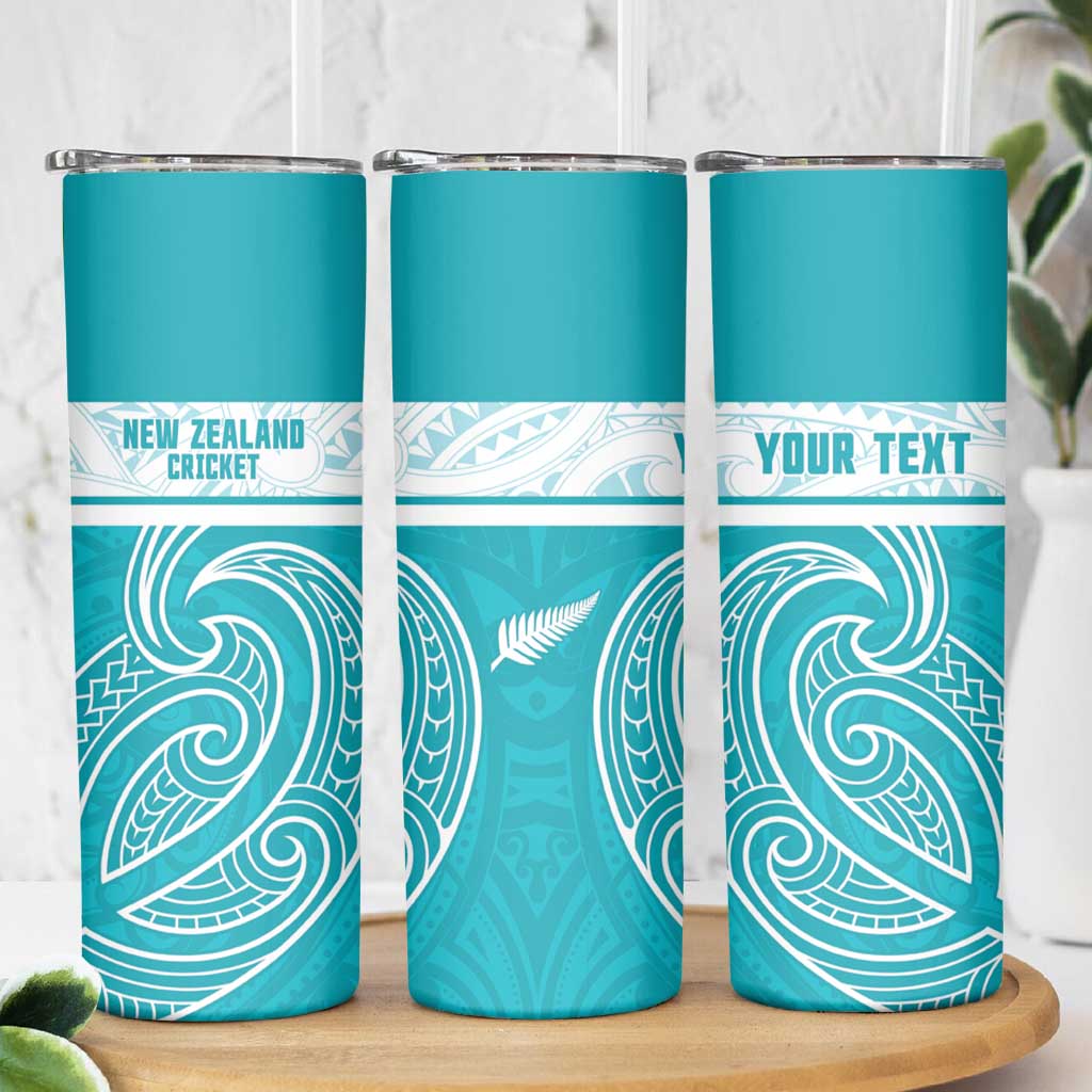 New Zealand Silver Fern Cricket Custom Skinny Tumbler Black Cap Teal Maori Pattern LT14 - Polynesian Pride