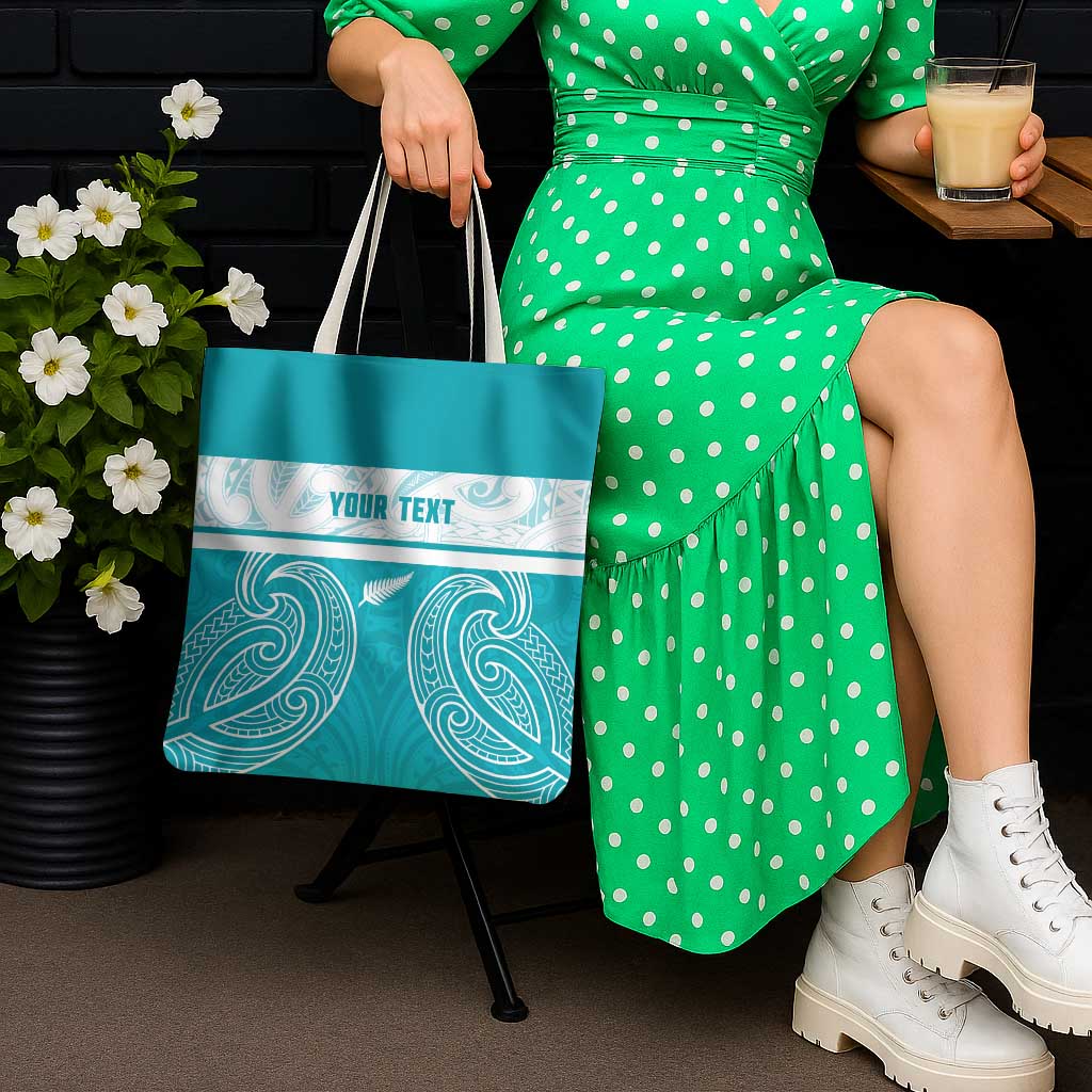 New Zealand Silver Fern Cricket Custom Tote Bag Black Cap Teal Maori Pattern - Polynesian Pride