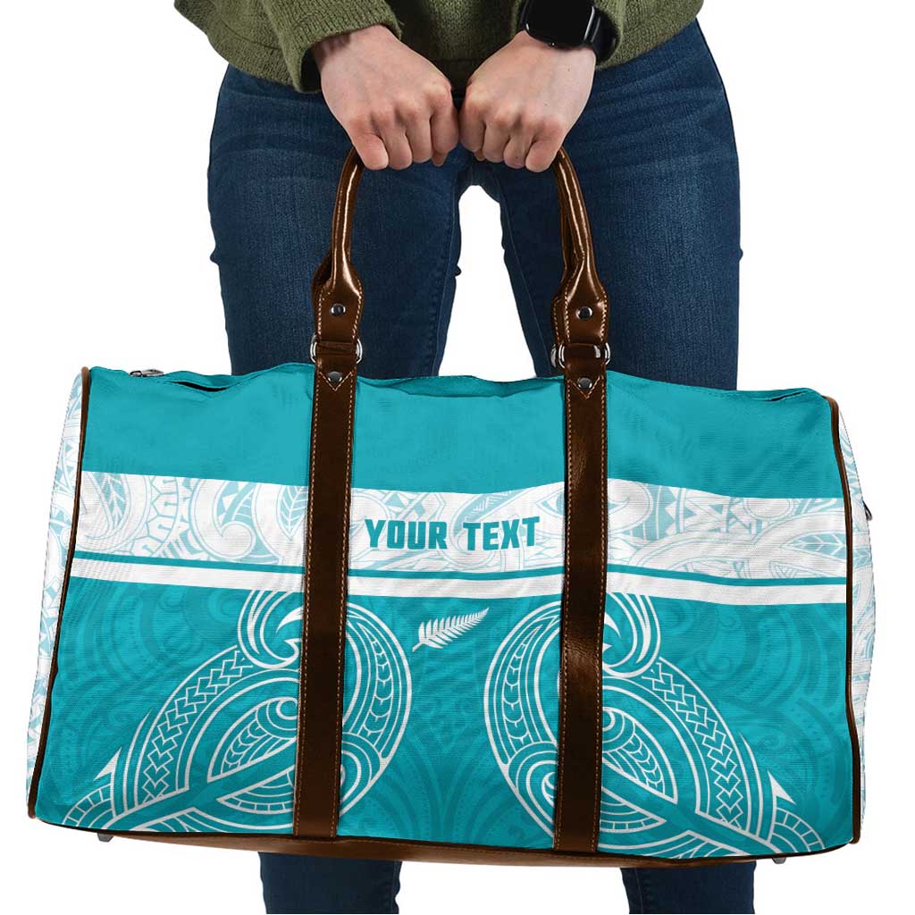 New Zealand Silver Fern Cricket Custom Travel Bag Black Cap Teal Maori Pattern - Polynesian Pride