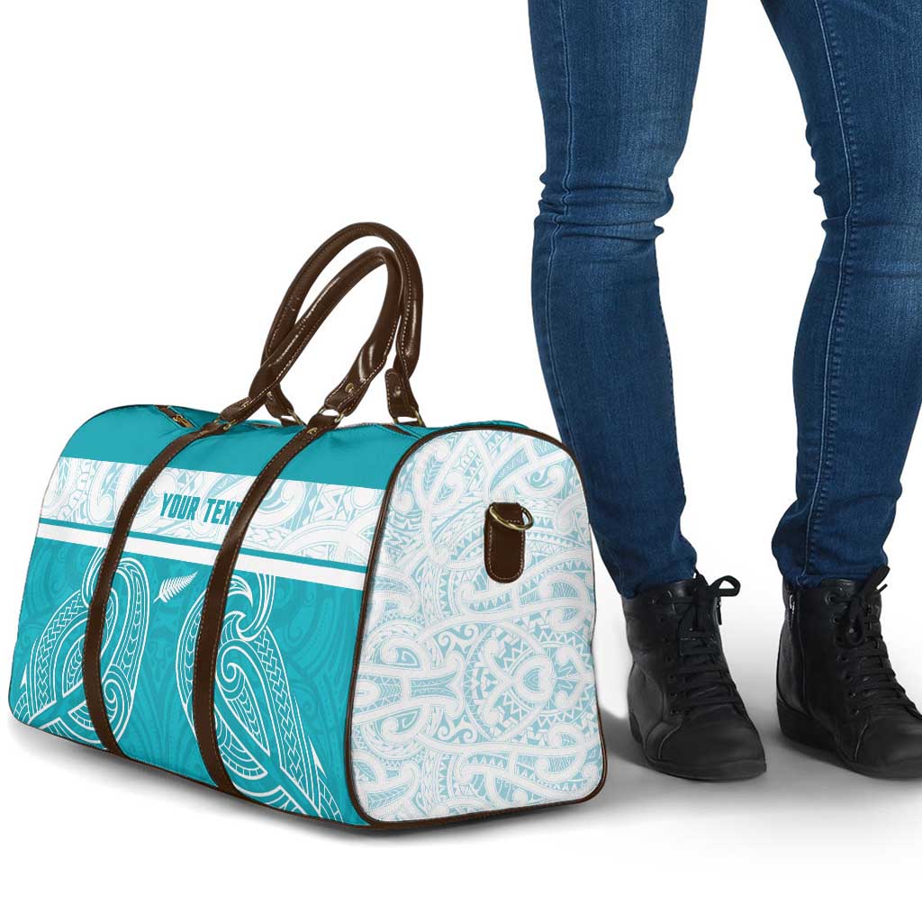 New Zealand Silver Fern Cricket Custom Travel Bag Black Cap Teal Maori Pattern - Polynesian Pride