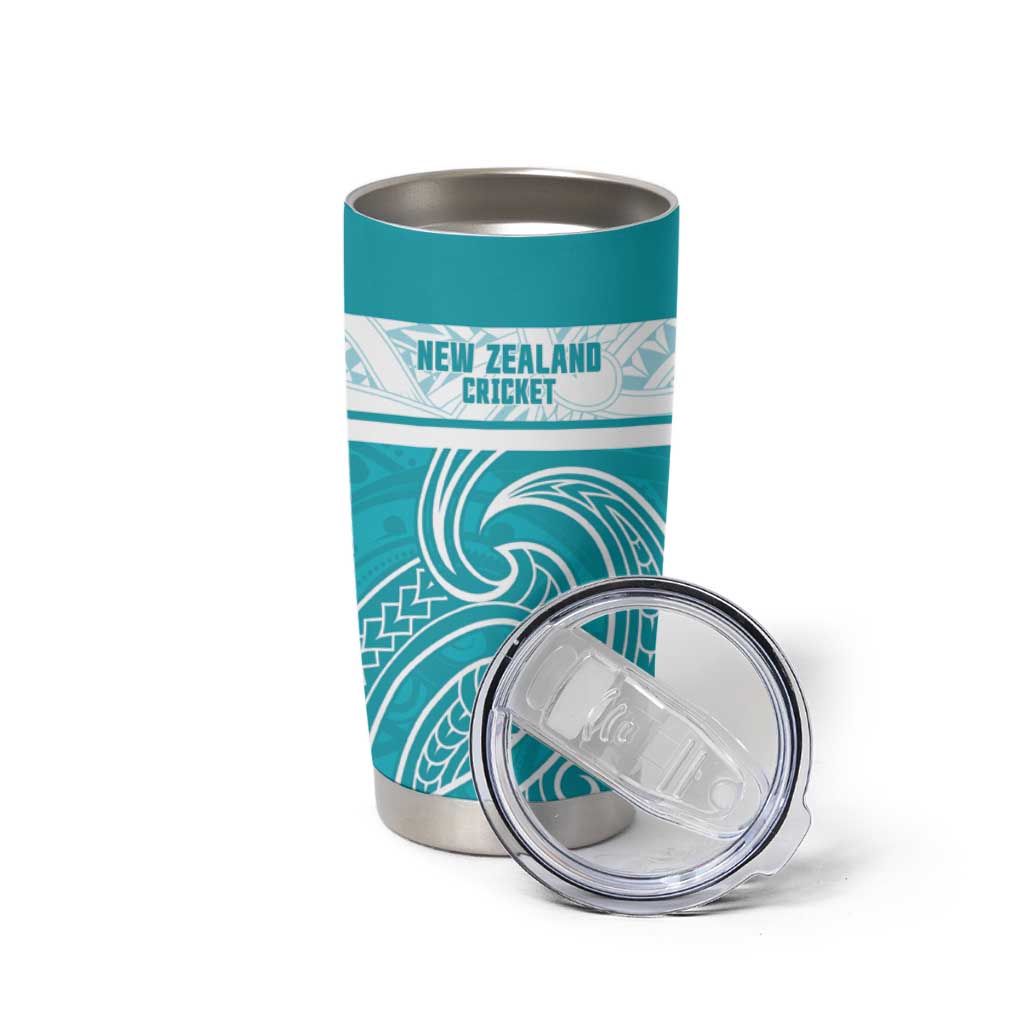 New Zealand Silver Fern Cricket Custom Tumbler Cup Black Cap Teal Maori Pattern - Polynesian Pride