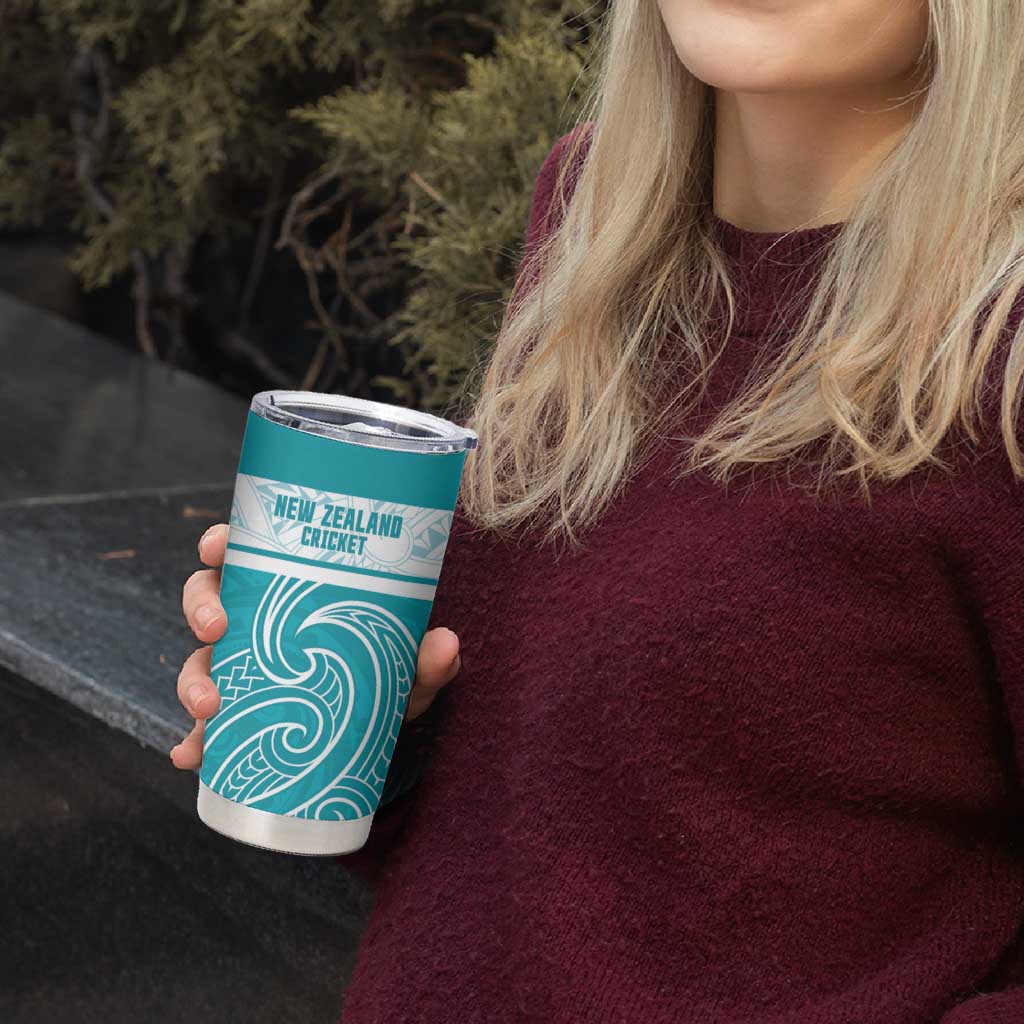New Zealand Silver Fern Cricket Custom Tumbler Cup Black Cap Teal Maori Pattern - Polynesian Pride