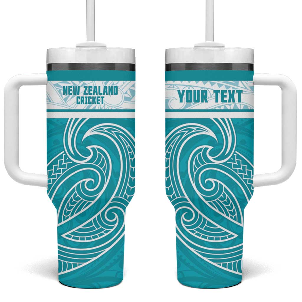 New Zealand Silver Fern Cricket Custom Tumbler With Handle Black Cap Teal Maori Pattern LT14 One Size: 40 oz Teal - Polynesian Pride