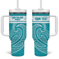 New Zealand Silver Fern Cricket Custom Tumbler With Handle Black Cap Teal Maori Pattern LT14 One Size: 40 oz Teal - Polynesian Pride