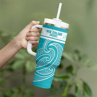 New Zealand Silver Fern Cricket Custom Tumbler With Handle Black Cap Teal Maori Pattern LT14 - Polynesian Pride