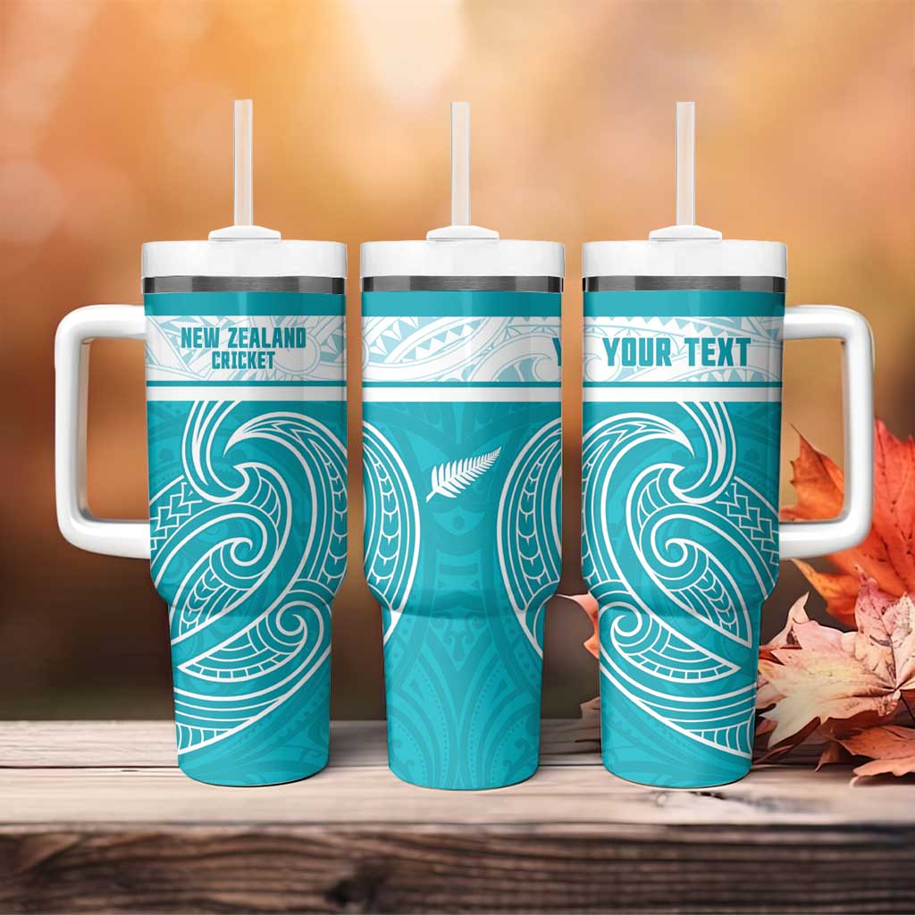 New Zealand Silver Fern Cricket Custom Tumbler With Handle Black Cap Teal Maori Pattern LT14 - Polynesian Pride