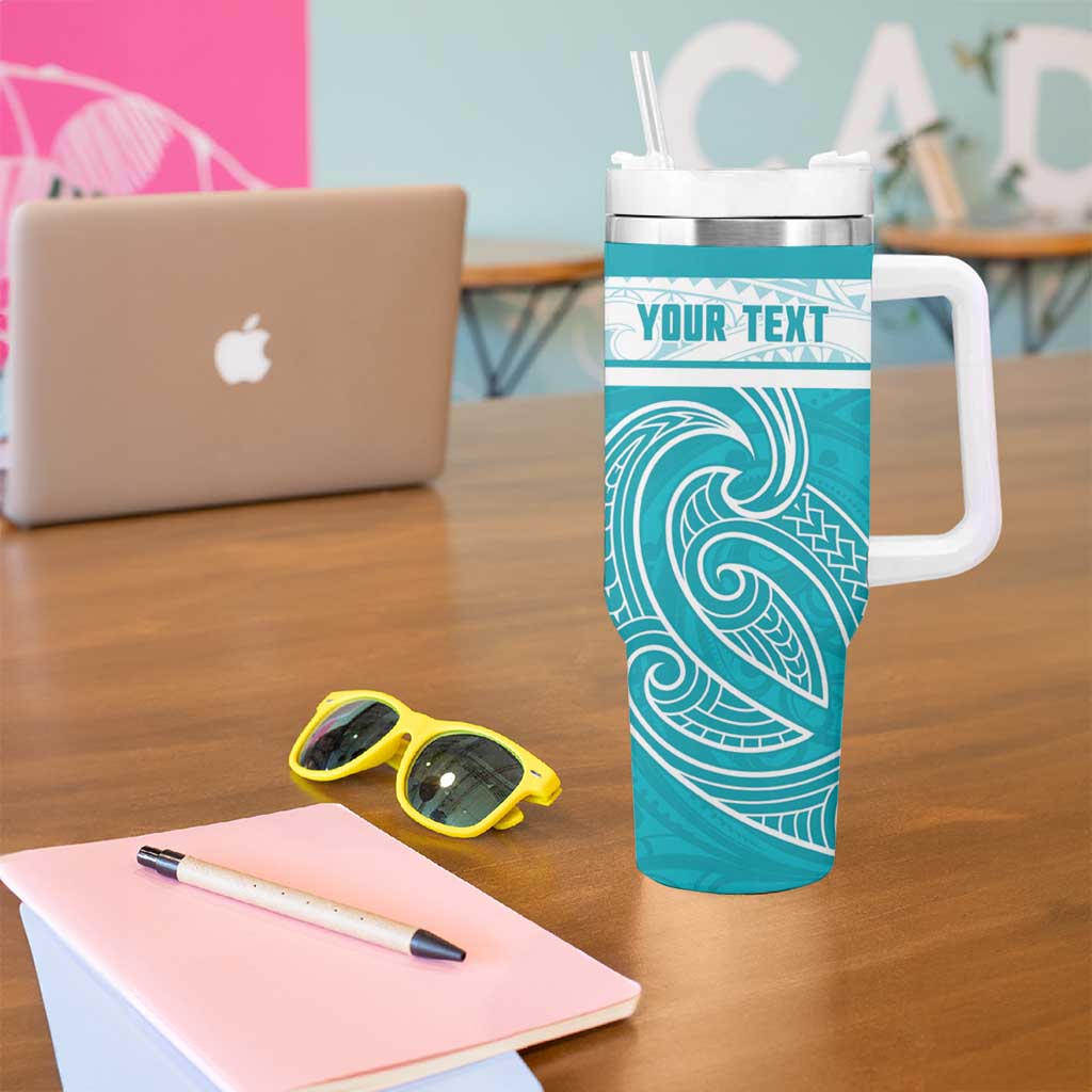 New Zealand Silver Fern Cricket Custom Tumbler With Handle Black Cap Teal Maori Pattern LT14 - Polynesian Pride