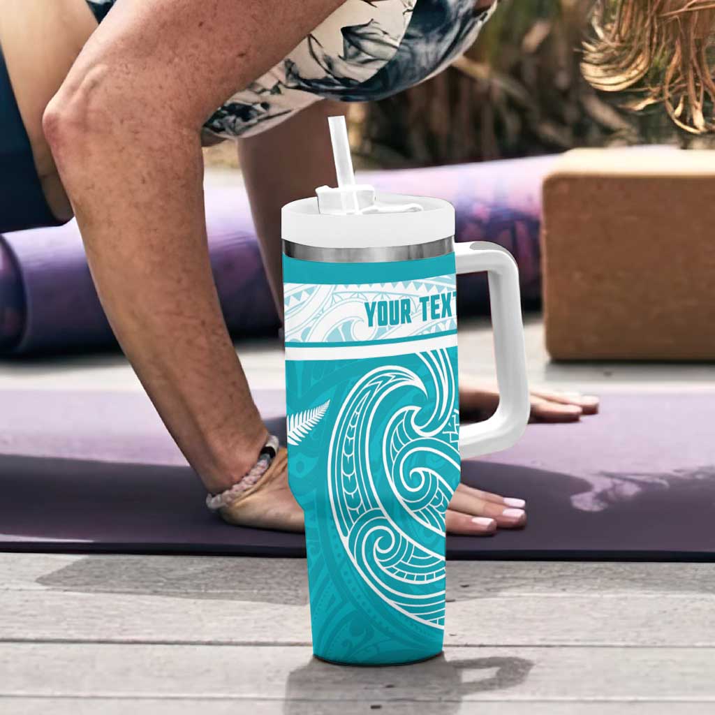 New Zealand Silver Fern Cricket Custom Tumbler With Handle Black Cap Teal Maori Pattern LT14 - Polynesian Pride