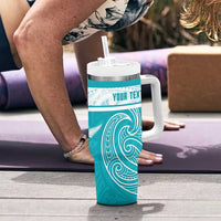 New Zealand Silver Fern Cricket Custom Tumbler With Handle Black Cap Teal Maori Pattern LT14 - Polynesian Pride