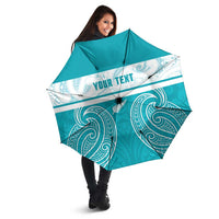 New Zealand Silver Fern Cricket Custom Umbrella Black Cap Teal Maori Pattern - Polynesian Pride