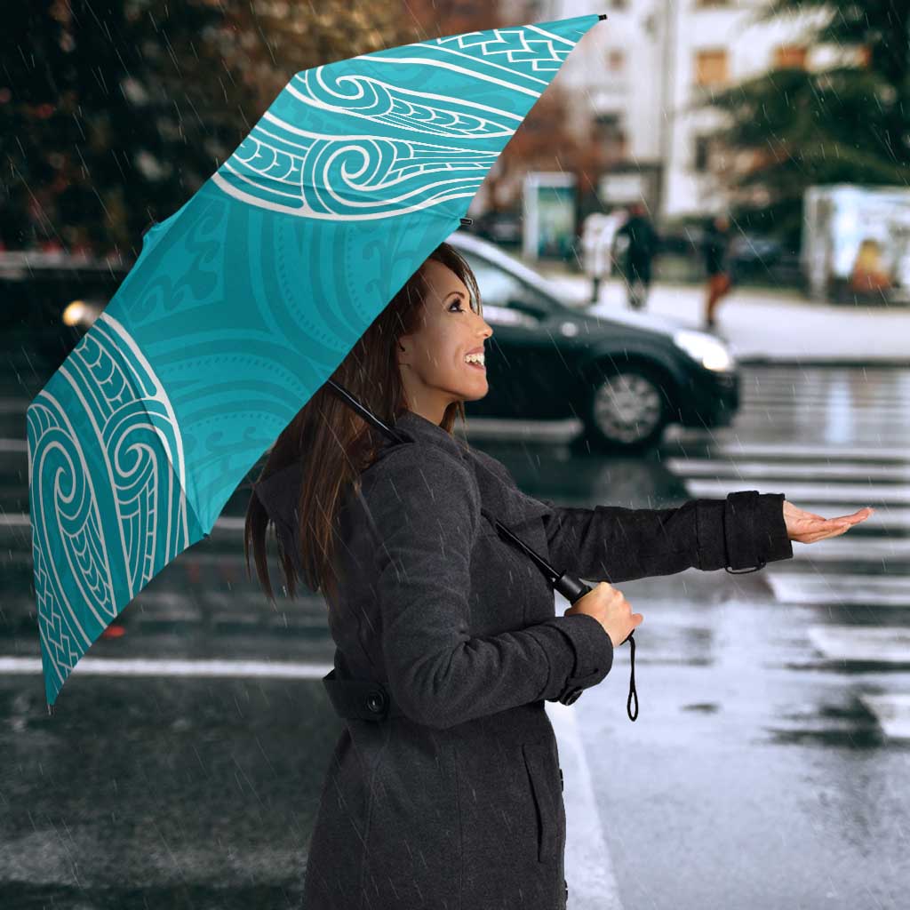 New Zealand Silver Fern Cricket Custom Umbrella Black Cap Teal Maori Pattern - Polynesian Pride
