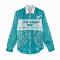 New Zealand Silver Fern Cricket Custom Women Casual Shirt Black Cap Teal Maori Pattern - Polynesian Pride