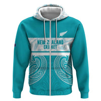 New Zealand Silver Fern Cricket Custom Zip Hoodie Black Cap Teal Maori Pattern LT14 Zip Hoodie Teal - Polynesian Pride