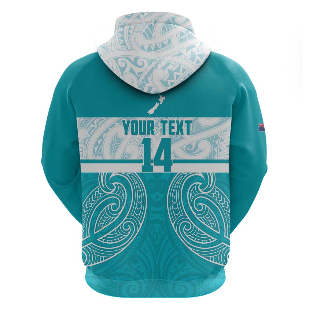 New Zealand Silver Fern Cricket Custom Zip Hoodie Black Cap Teal Maori Pattern LT14 - Polynesian Pride