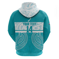 New Zealand Silver Fern Cricket Custom Zip Hoodie Black Cap Teal Maori Pattern LT14 - Polynesian Pride