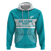New Zealand Silver Fern Cricket Custom Zip Hoodie Black Cap Teal Maori Pattern LT14 Pullover Hoodie Teal - Polynesian Pride