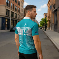 New Zealand Silver Fern Cricket Custom Zipper Polo Shirt Black Cap Teal Maori Pattern - Polynesian Pride