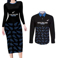 New Zealand Silver Fern Cricket Custom Couples Matching Long Sleeve Bodycon Dress and Long Sleeve Button Shirt Black Cap T20 Version LT14 Black - Polynesian Pride