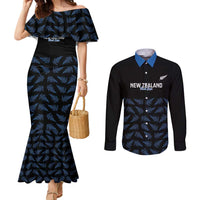 New Zealand Silver Fern Cricket Custom Couples Matching Mermaid Dress and Long Sleeve Button Shirt Black Cap T20 Version LT14 Black - Polynesian Pride