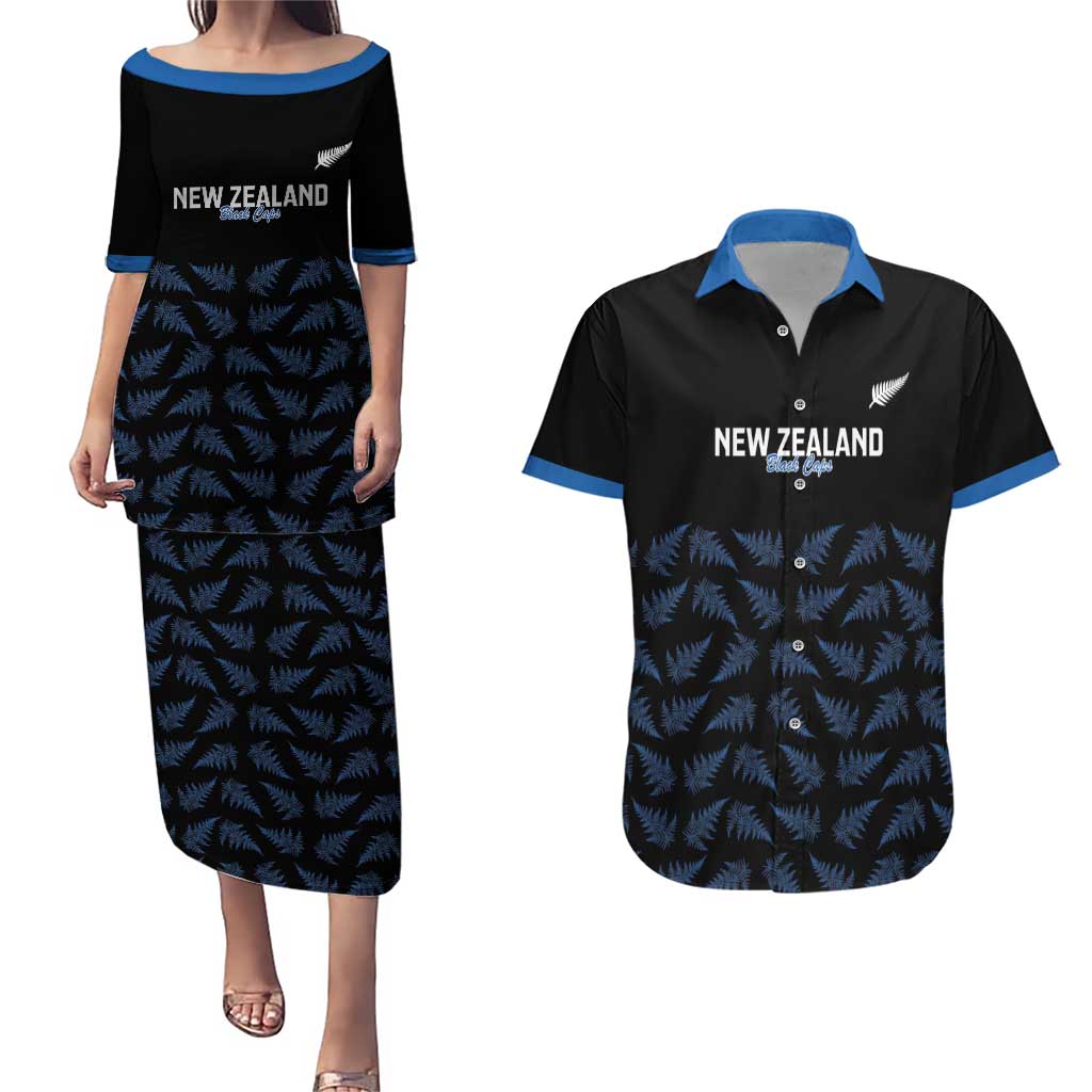 New Zealand Silver Fern Cricket Custom Couples Matching Puletasi and Hawaiian Shirt Black Cap T20 Version LT14 Black - Polynesian Pride