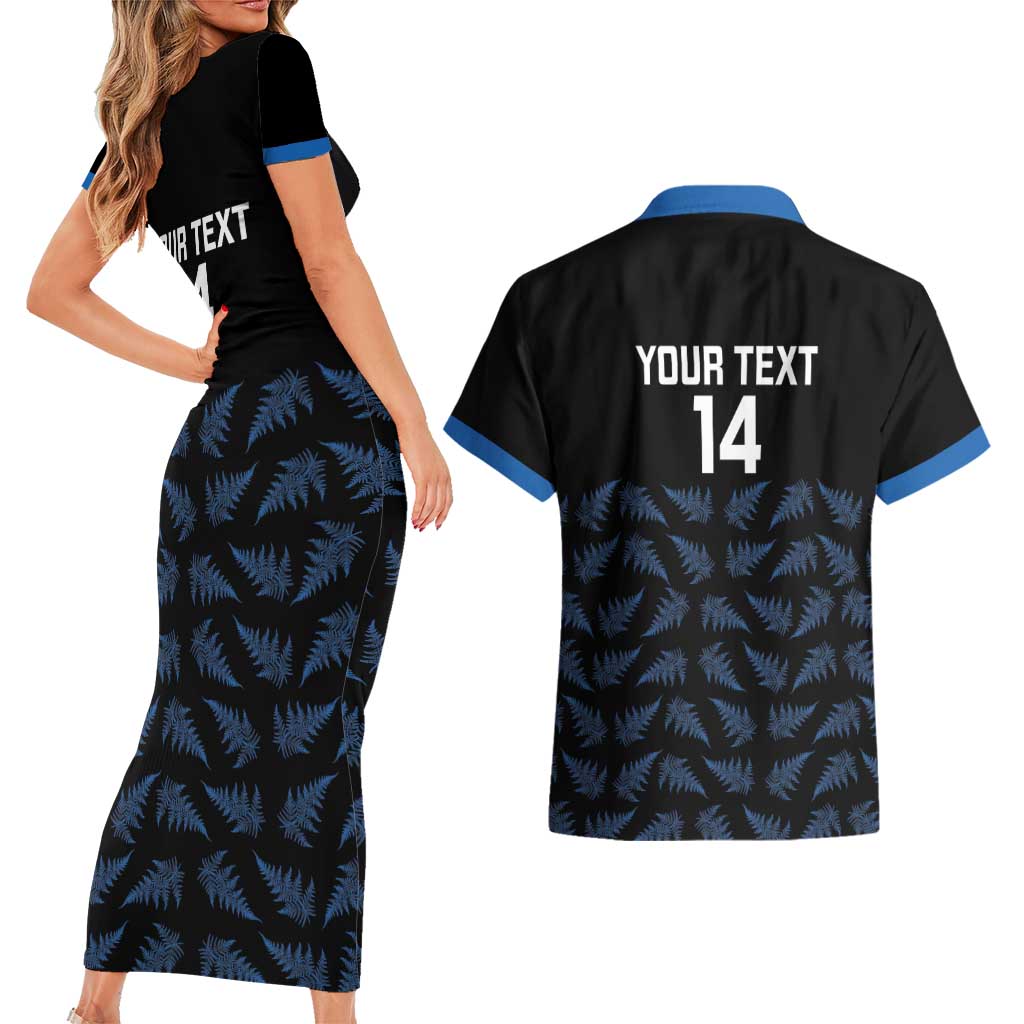 New Zealand Silver Fern Cricket Custom Couples Matching Short Sleeve Bodycon Dress and Hawaiian Shirt Black Cap T20 Version LT14 - Polynesian Pride