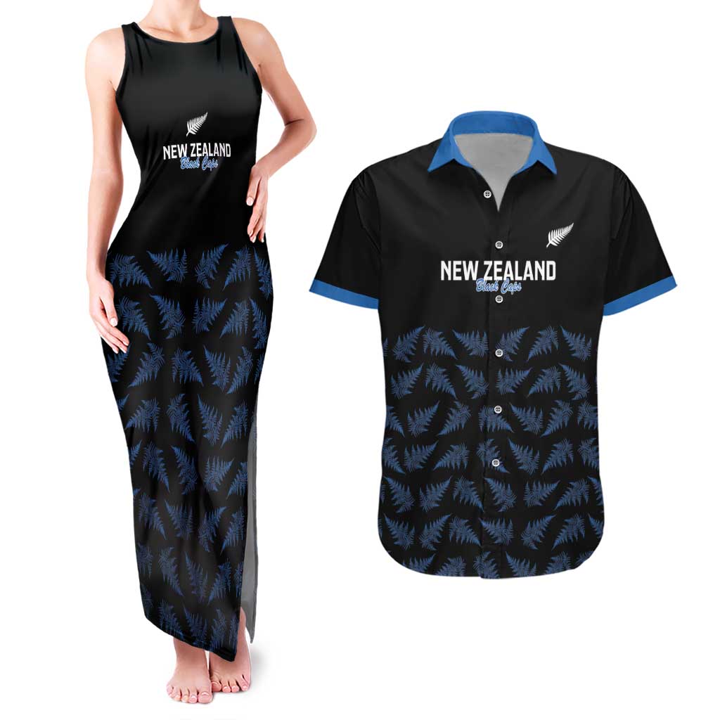 New Zealand Silver Fern Cricket Custom Couples Matching Tank Maxi Dress and Hawaiian Shirt Black Cap T20 Version LT14 Black - Polynesian Pride