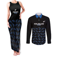 New Zealand Silver Fern Cricket Custom Couples Matching Tank Maxi Dress and Long Sleeve Button Shirt Black Cap T20 Version LT14 Black - Polynesian Pride