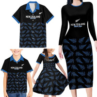 New Zealand Silver Fern Cricket Custom Family Matching Long Sleeve Bodycon Dress and Hawaiian Shirt Black Cap T20 Version LT14 - Polynesian Pride