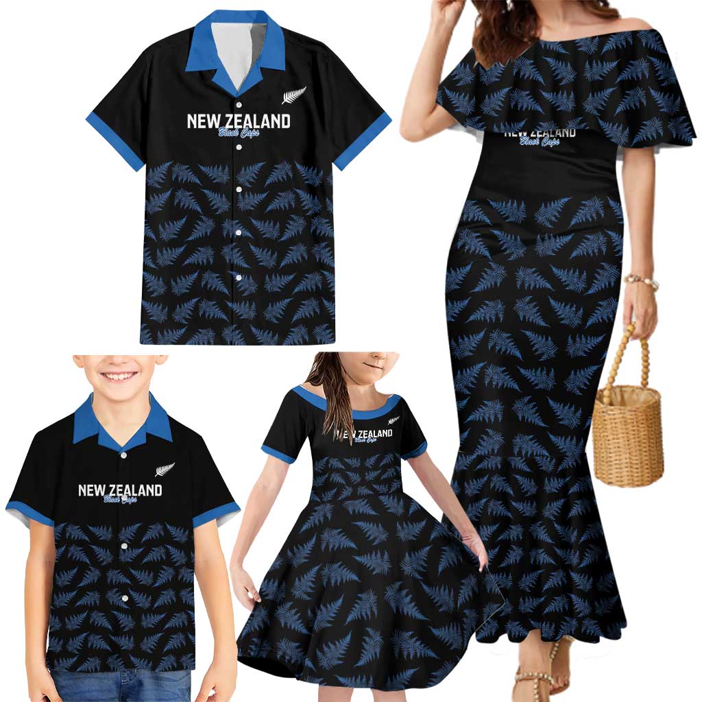 New Zealand Silver Fern Cricket Custom Family Matching Mermaid Dress and Hawaiian Shirt Black Cap T20 Version LT14 - Polynesian Pride