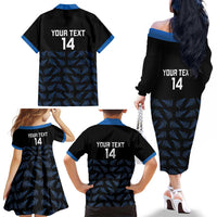 New Zealand Silver Fern Cricket Custom Family Matching Off The Shoulder Long Sleeve Dress and Hawaiian Shirt Black Cap T20 Version LT14 - Polynesian Pride