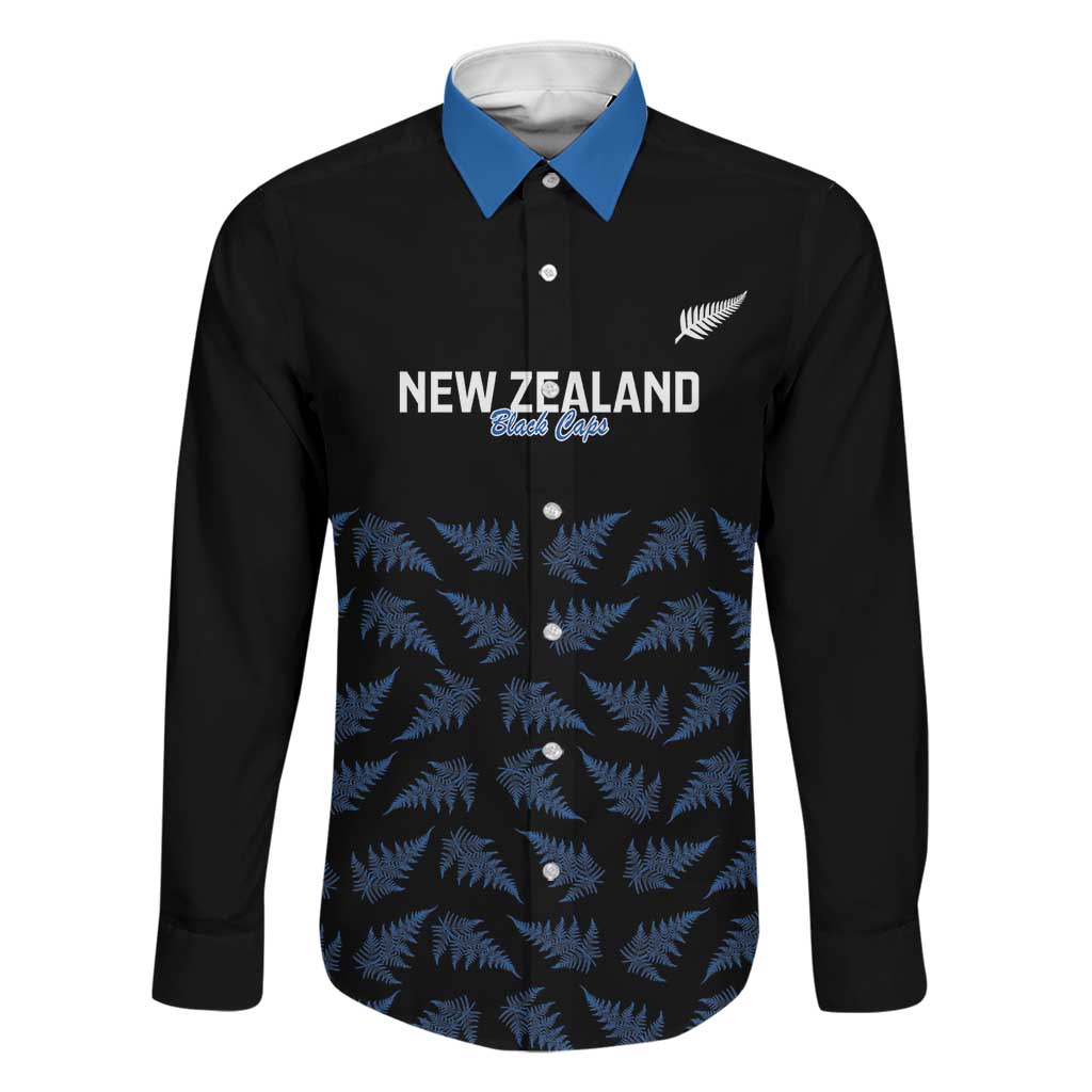New Zealand Silver Fern Cricket Custom Family Matching Off Shoulder Short Dress and Hawaiian Shirt Black Cap T20 Version LT14 Dad's Shirt - Long Sleeve Black - Polynesian Pride
