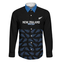 New Zealand Silver Fern Cricket Custom Family Matching Off Shoulder Short Dress and Hawaiian Shirt Black Cap T20 Version LT14 Dad's Shirt - Long Sleeve Black - Polynesian Pride
