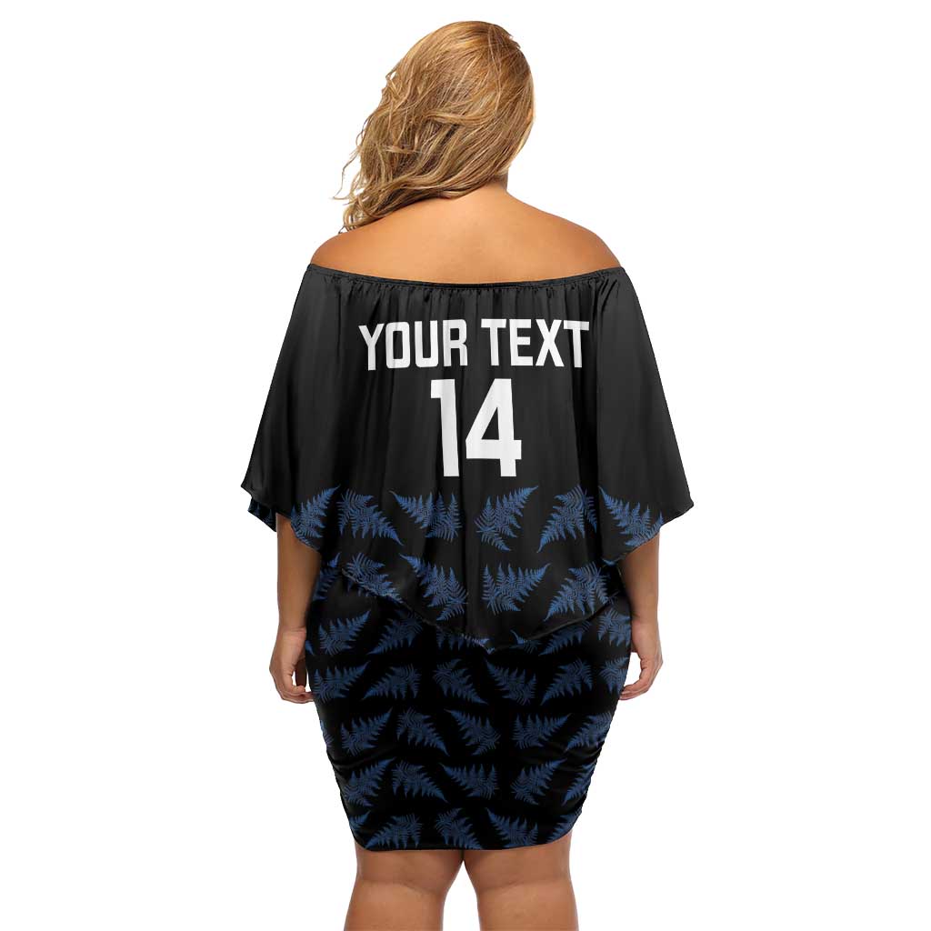 New Zealand Silver Fern Cricket Custom Family Matching Off Shoulder Short Dress and Hawaiian Shirt Black Cap T20 Version LT14 - Polynesian Pride