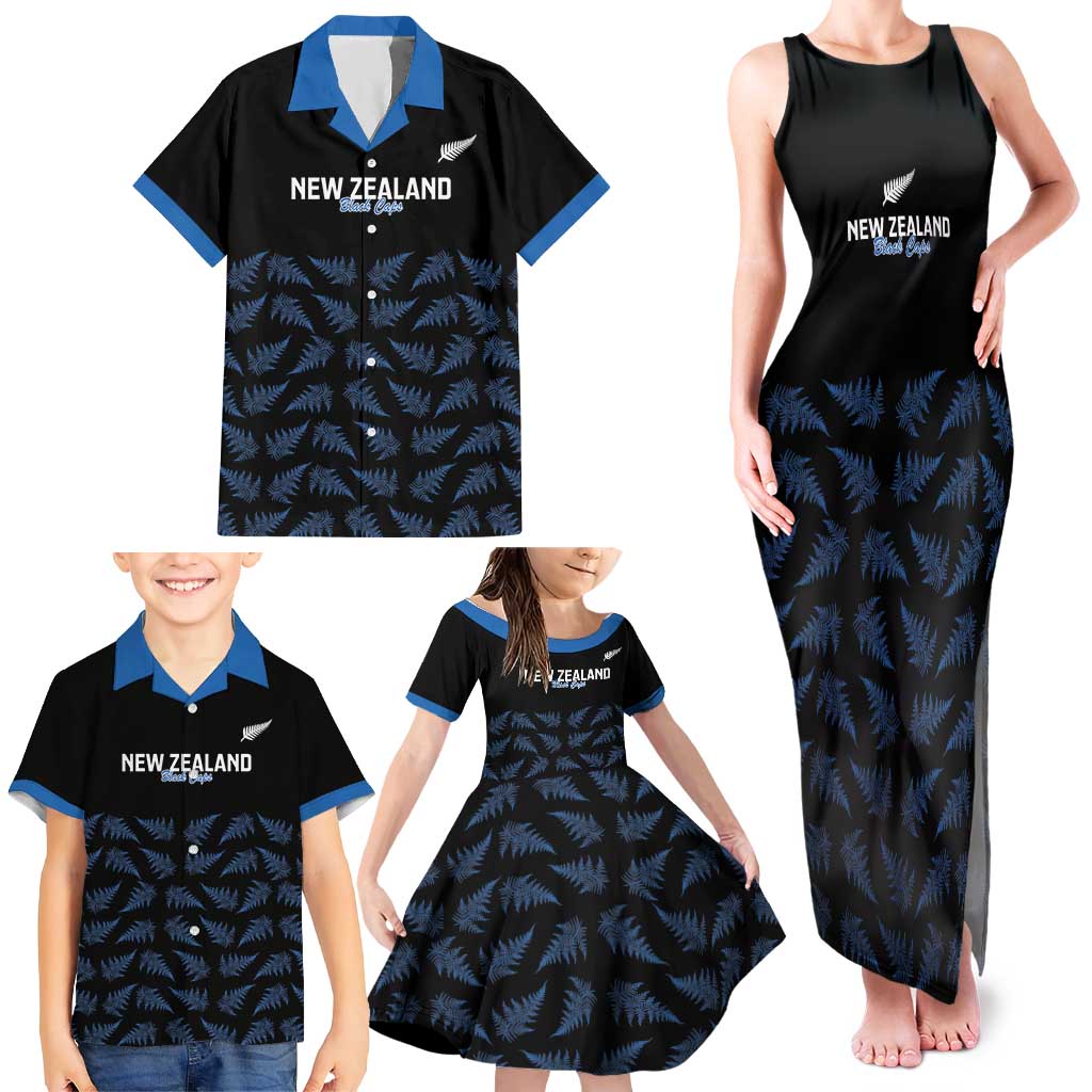 New Zealand Silver Fern Cricket Custom Family Matching Tank Maxi Dress and Hawaiian Shirt Black Cap T20 Version - Polynesian Pride