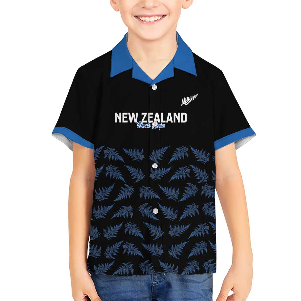 New Zealand Silver Fern Cricket Custom Kid Hawaiian Shirt Black Cap T20 Version - Polynesian Pride