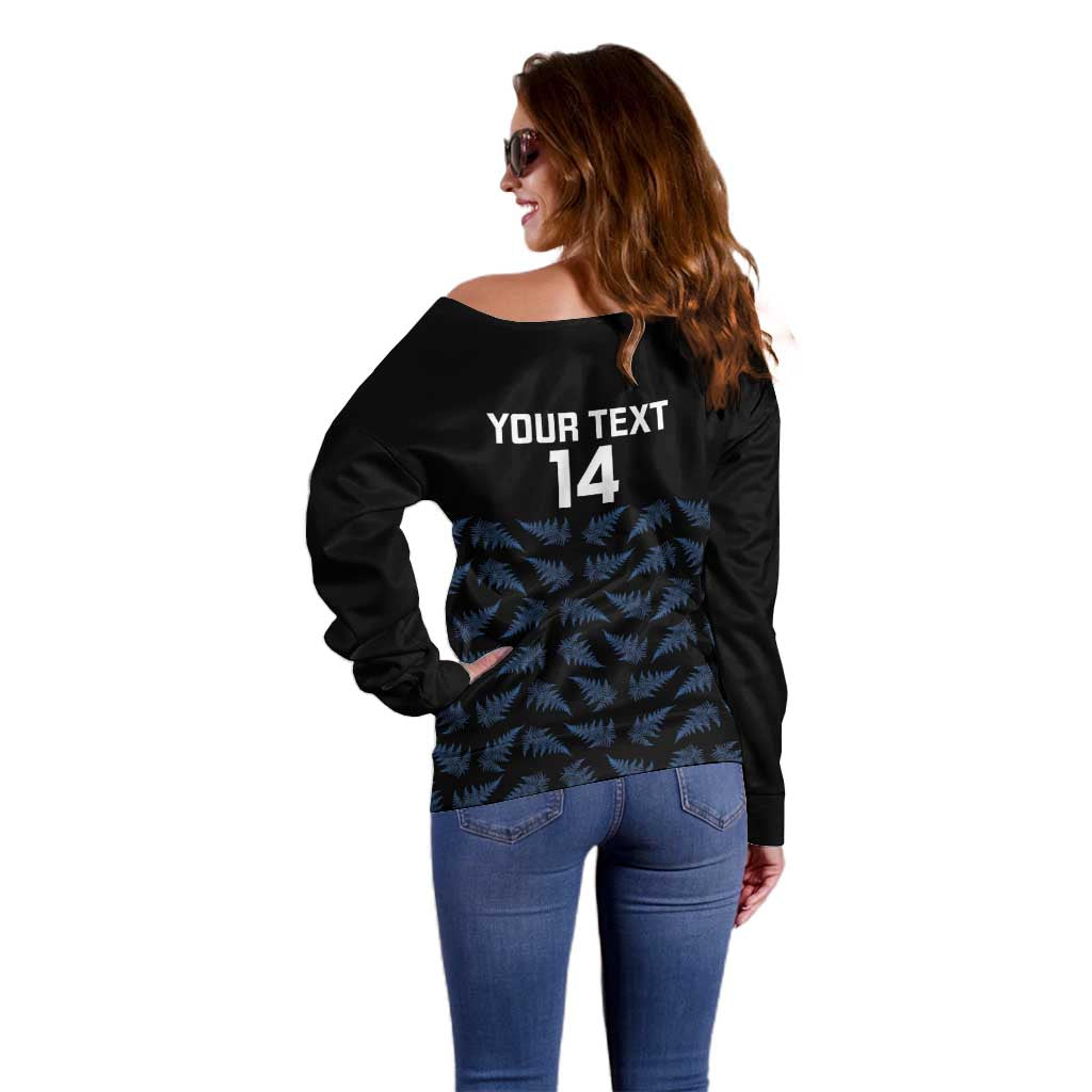 New Zealand Silver Fern Cricket Custom Off Shoulder Sweater Black Cap T20 Version - Polynesian Pride