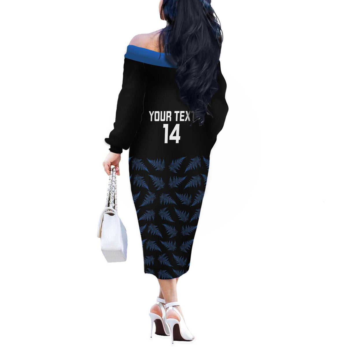 New Zealand Silver Fern Cricket Custom Off The Shoulder Long Sleeve Dress Black Cap T20 Version LT14 - Polynesian Pride