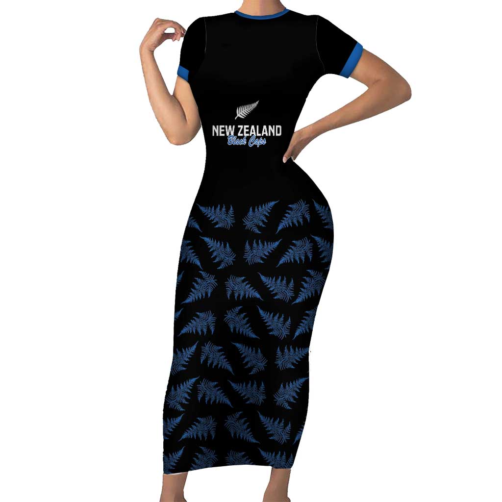 New Zealand Silver Fern Cricket Custom Short Sleeve Bodycon Dress Black Cap T20 Version - Polynesian Pride