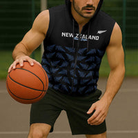 New Zealand Silver Fern Cricket Custom Sleeveless Zip Hoodie Black Cap T20 Version - Polynesian Pride
