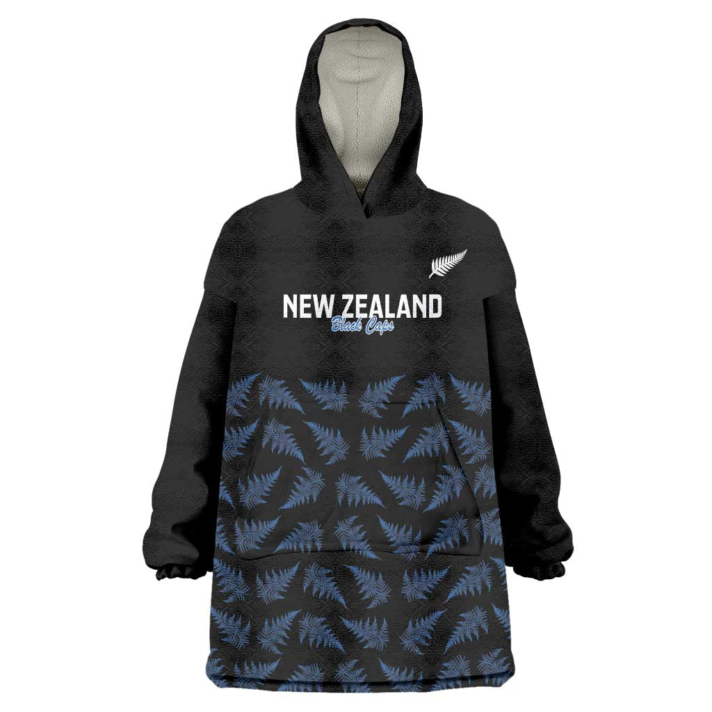 New Zealand Silver Fern Cricket Custom Wearable Blanket Hoodie Black Cap T20 Version LT14 One Size Black - Polynesian Pride