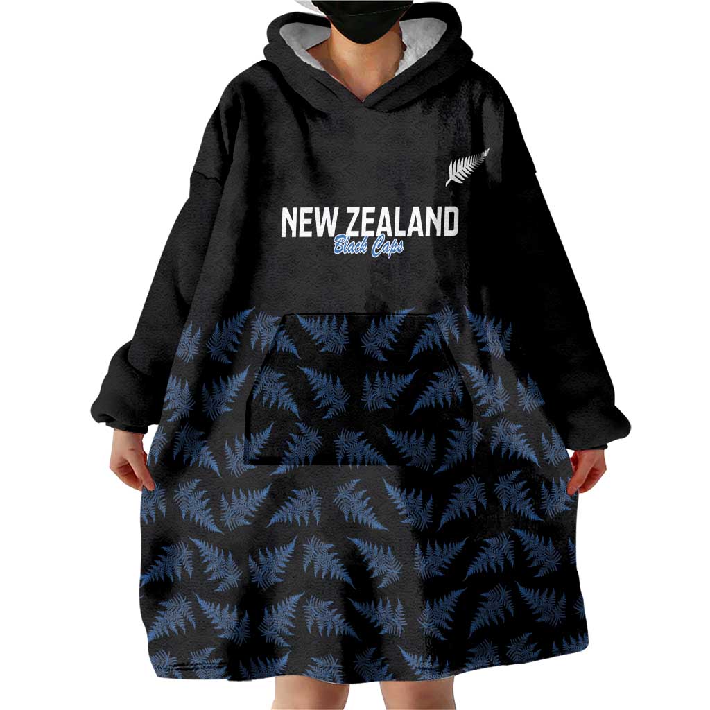 New Zealand Silver Fern Cricket Custom Wearable Blanket Hoodie Black Cap T20 Version LT14 - Polynesian Pride