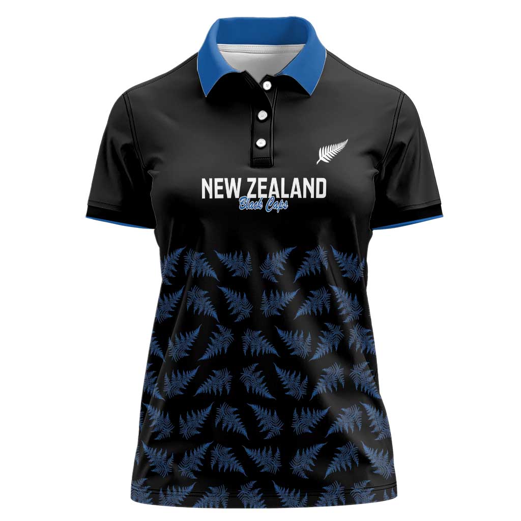 New Zealand Silver Fern Cricket Custom Women Polo Shirt Black Cap T20 Version - Polynesian Pride